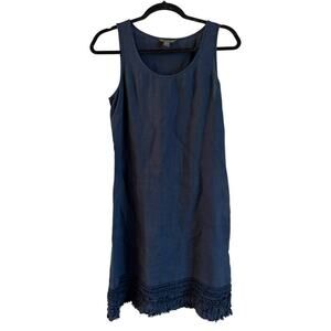 Tommy Bahama Women’s 100% Linen Tank Dress Navy Blue Size XS Ruffle Detail